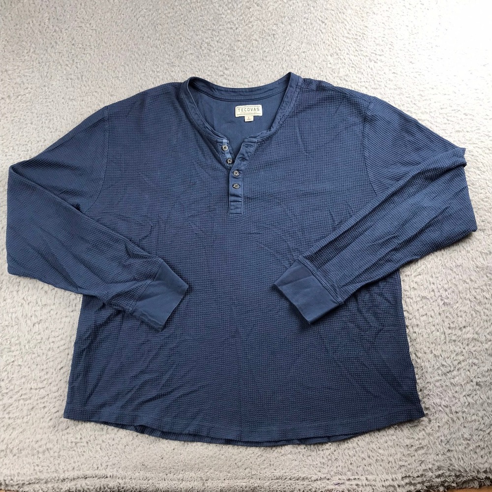 Tecovas Henley Shirt Mens L Blue Long Sleeve Waffle Knit 100% Pima Cotton